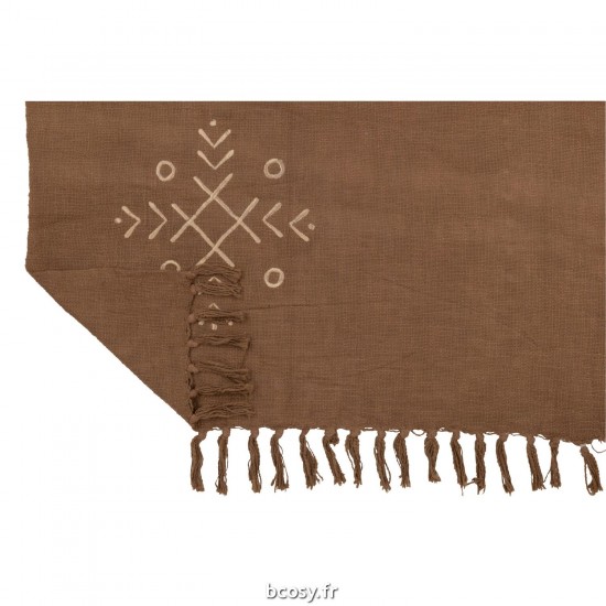 J-Line J Line Jolipa Plaid Motifs Ethniques Franges Coton Marron.