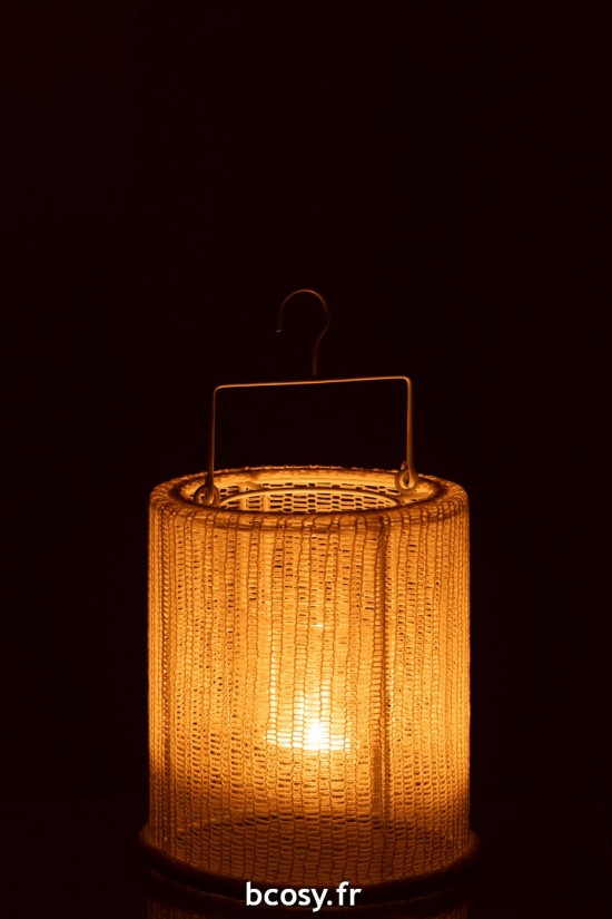 J-Line J Line lanternes photophores Jolipa Lanterne Suspendue Cylindre Metal Polyester Blanc Small.