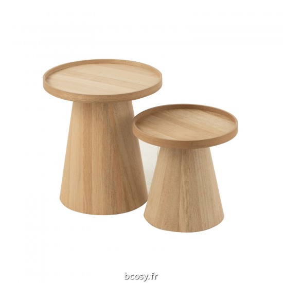 J Line Set De 2 Tables Basses Rond Avec Rebord Bois Naturel JLine 41974 by Jolipa 41974.