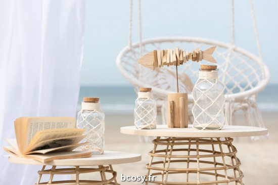 J-Line J Line tables d appoint bouts de canapé Set De 2 Tables Basses Rond Pied Circulaire Bois Naturel.