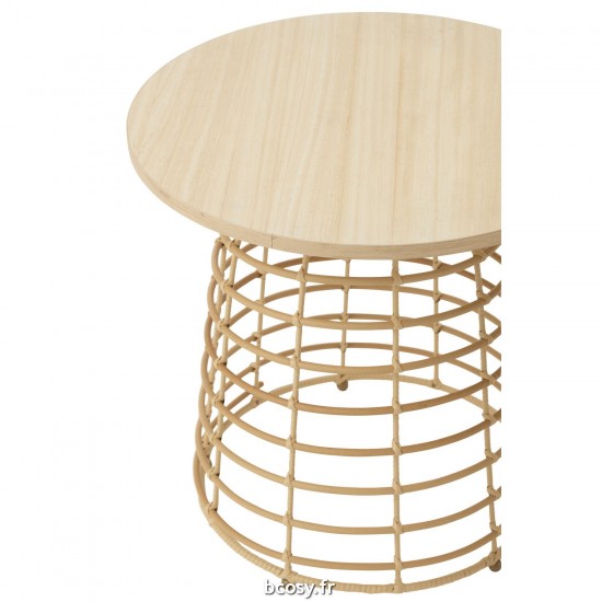 Jolipa Set De 2 Tables Basses Rond Pied Circulaire Bois Naturel.
