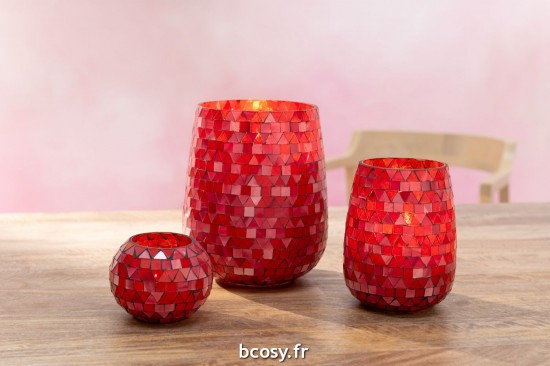Jolipa Photophore Mosaic Triangle Verre Rouge Rose Small.