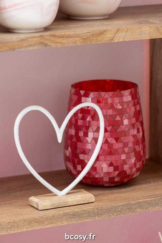 Jolipa Photophore Mosaic Triangle Verre Rouge Rose Medium.