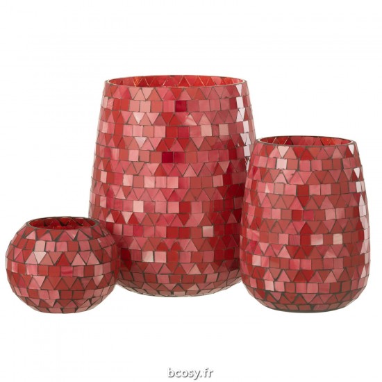 Jolipa Photophore Mosaic Triangle Verre Rouge Rose Large.