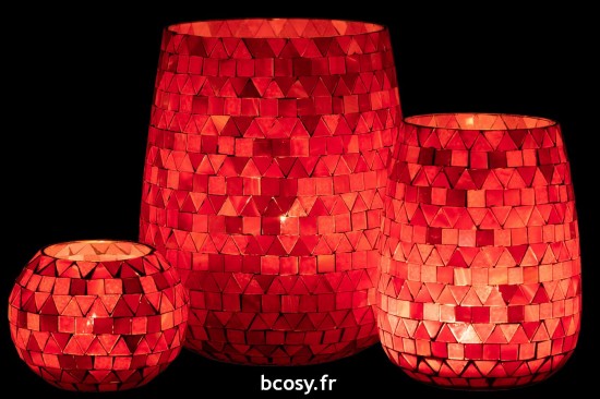 J-Line J Line photophores Photophore Mosaic Triangle Verre Rouge Rose Large.