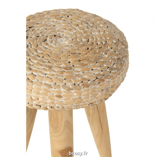 J-Line J Line tabourets ronds Jolipa Tabouret Rond Teck Jacinthe D Eau Blanc.