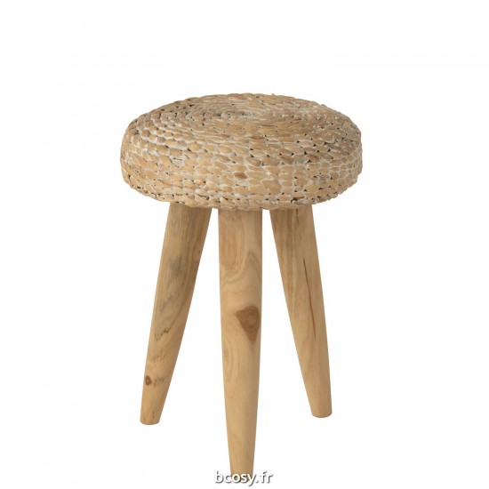 J Line Tabouret Rond Teck Jacinthe D'Eau Blanc JLine 42296 by Jolipa 42296.
