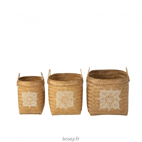 Jolipa Set De 3 Paniers Dessin Bambou Blanc Naturel.