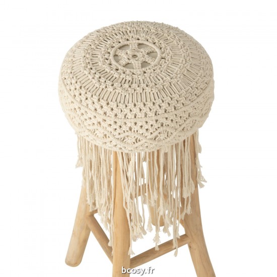 J-Line J Line chaises tabourets de bar Jolipa Tabouret Franges Bois Macrame Blanc.