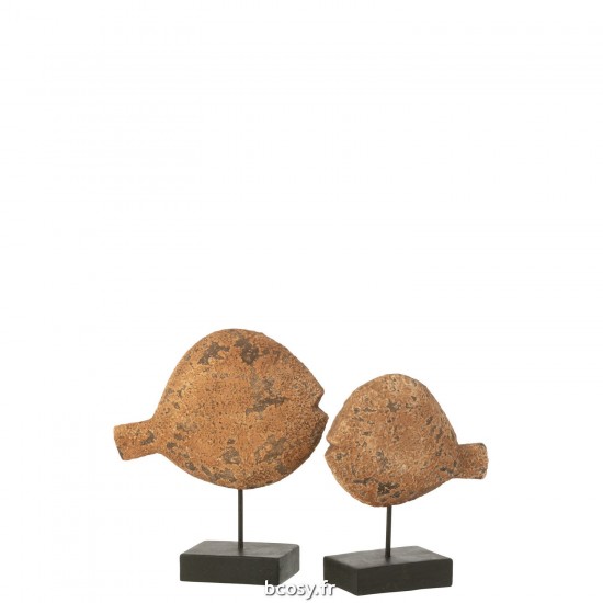 J-Line J Line poissons sur base statuettes Jolipa Set De 2 Poissons Sur Pied Bois D Albasia Naturel.