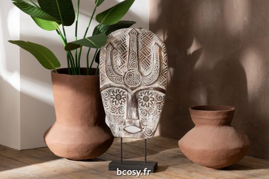 Jolipa Masque Sur Pied Zihao Bois D Albasia Naturel.