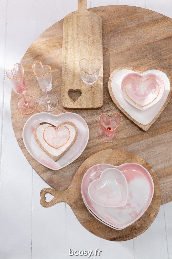 Jolipa Plateau Apero Coeur Verre Or Transparent.