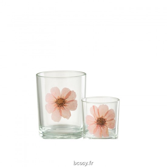 Jolipa Photophore Fleur Rose Verre Mix.