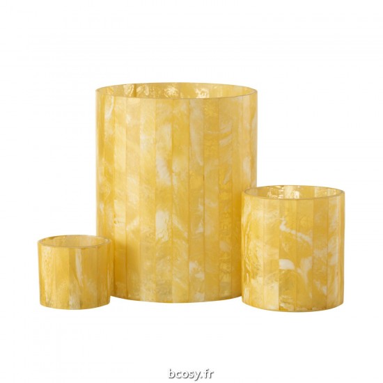 Jolipa Photophore Lignes Verre Resine Jaune Large.