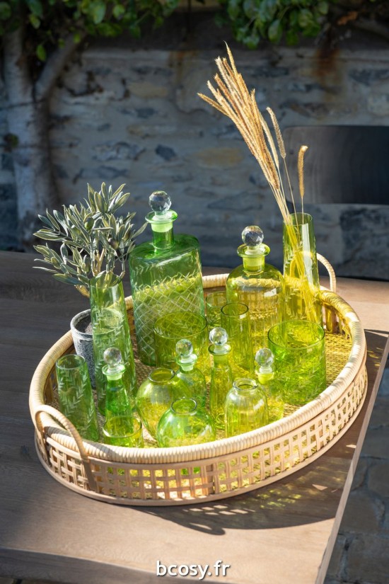 Jolipa Vase Bou Feuil Verre Vert Assortiment De 2.