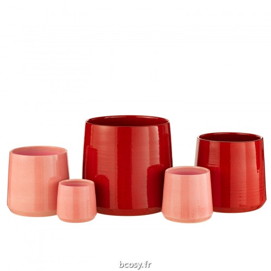 J-Line J Line cachepots de fleur Jolipa Cachepot Rond Ceramique Rouge Xlarge.