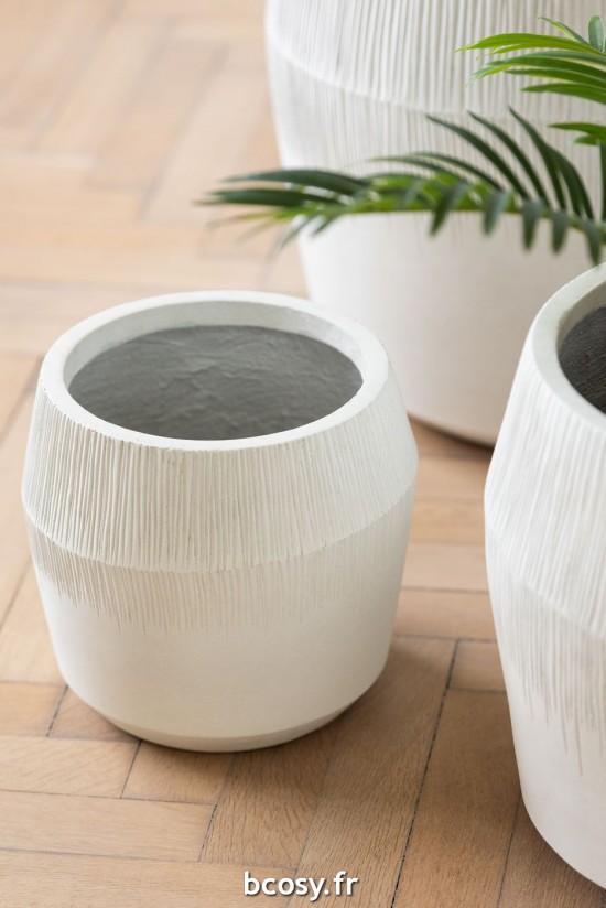 J-Line J Line cachepots de fleur Set 3 Cachepot Argile Blanc.