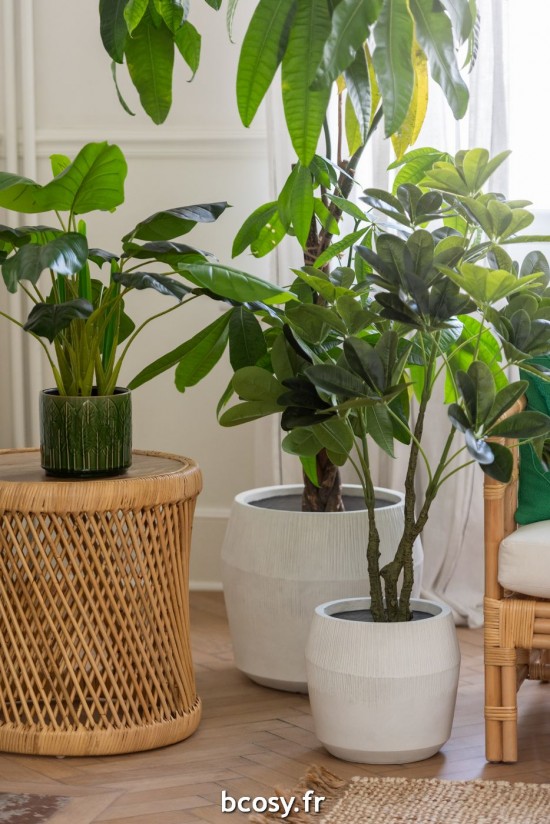 Jolipa Set 3 Cachepot Argile Blanc.