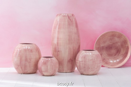 Jolipa Vase Peint À Main Ceramique Rose.