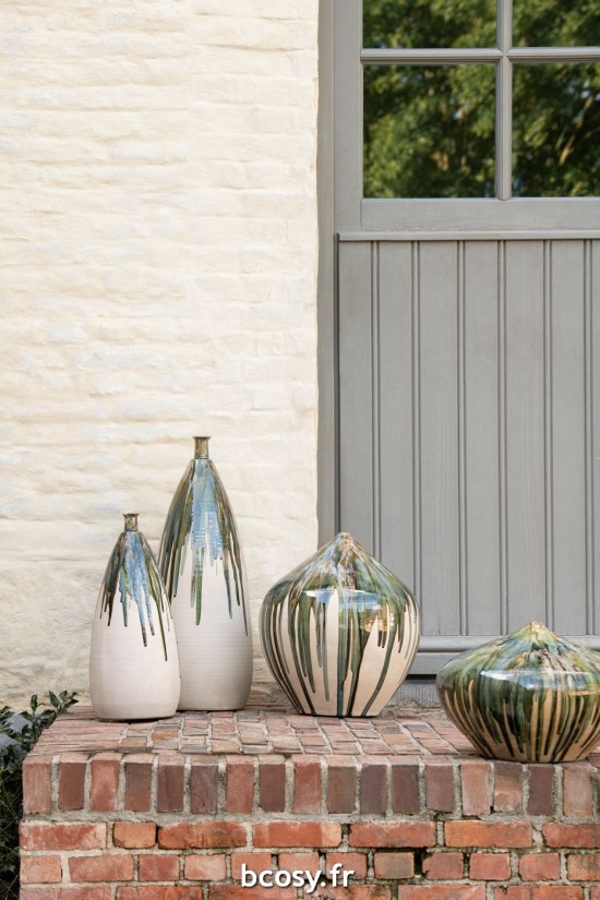 Jolipa Vase Haut Peinture Ceramique Naturel Vert.