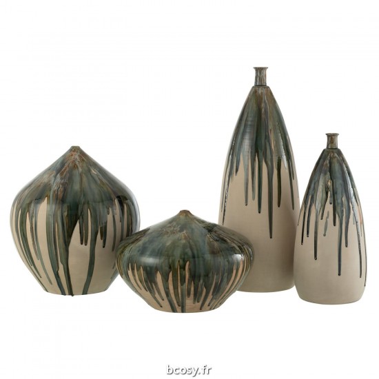 J-Line J Line vases Jolipa Vase Haut Peinture Ceramique Naturel Vert.