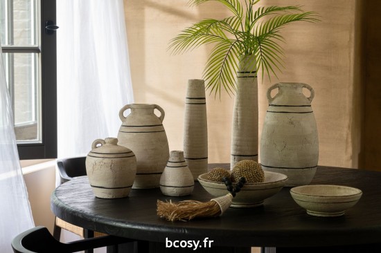 Jolipa Vase Ligne Terre Cuite Beige Noir.