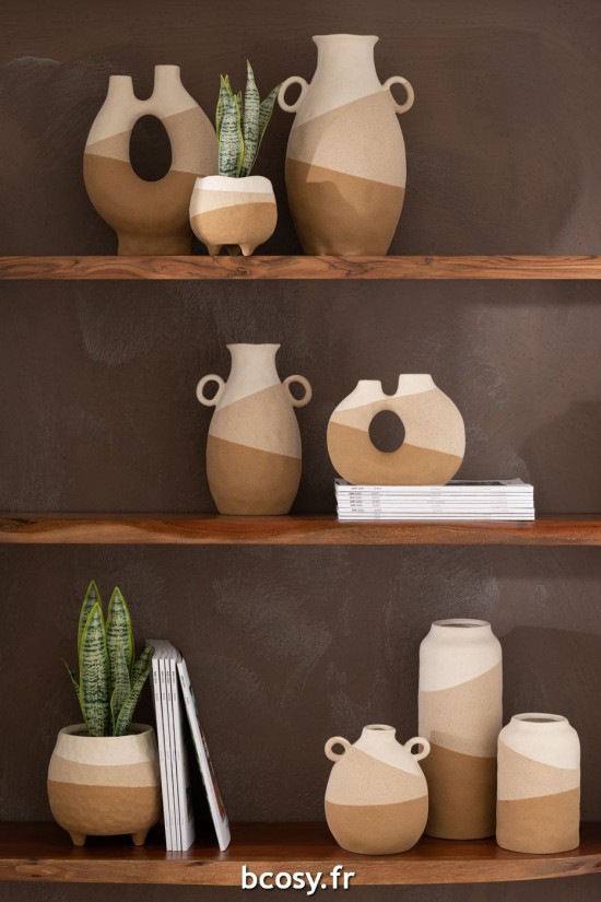 Jolipa Vase Oreille Ceramique Beige Marron Clair Small.