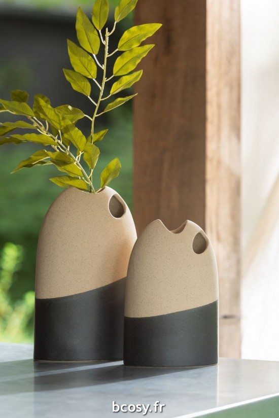 Jolipa Vase Haut Ceramique Beige Noir Small.