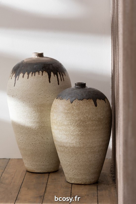 Jolipa Vase Lombok Ceramique Beige Brun Small.