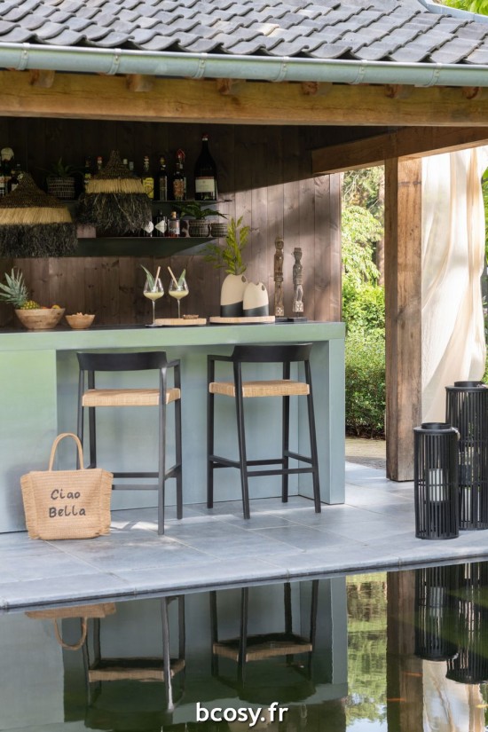 J Line Chaise De Bar Emma Teak Noir Marron JLine 43760 by Jolipa 43760.