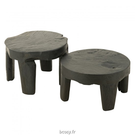J Line Set De 2 Tables Rondes Tek Noir JLine 43764 by Jolipa 43764.