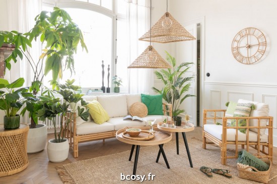 Jolipa Table Gigogne Cylindre Rotin Naturel.