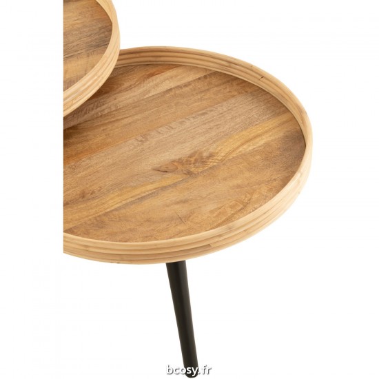 J-Line J Line tables de salon basse Jolipa Set 3 Table Gigogne Rond Bois Manguier Naturel.