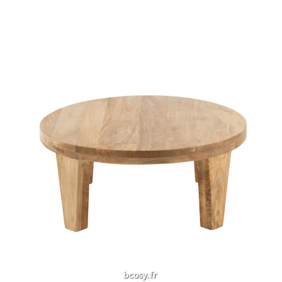 Jolipa Table De Salon Rond Bois Manguier Naturel.