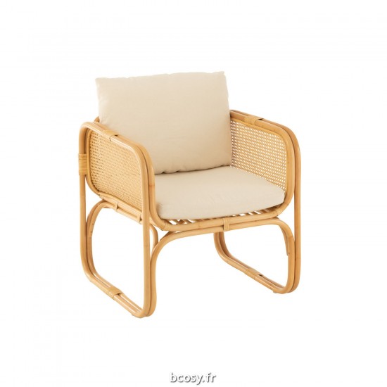 J Line Fauteuil Coussin Rotin Textile Naturel Blanc JLine 43772 by Jolipa 43772.