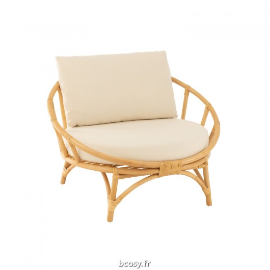 J Line Chaise Coussin Rotin Textile Naturel Blanc JLine 43774 by Jolipa 43774.