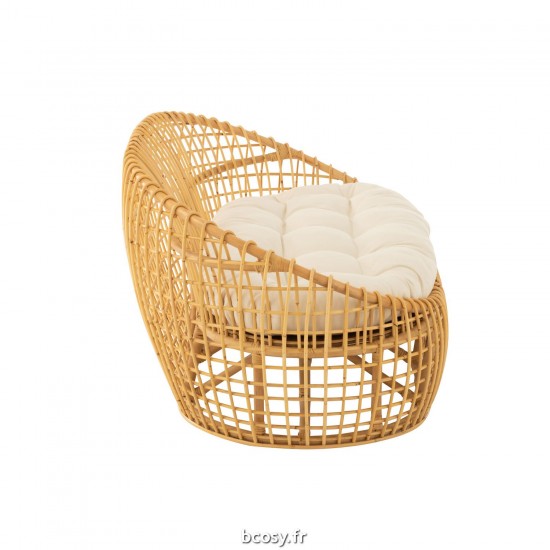 J-Line J Line fauteuils Jolipa Sofa Lise Coussin 2 Personnes Rotin Textile Naturel Blanc.