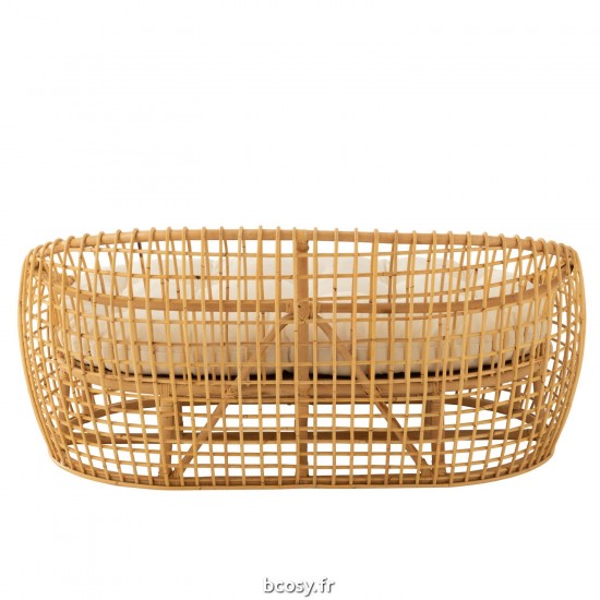 Jolipa Sofa Lise Coussin 2 Personnes Rotin Textile Naturel Blanc.