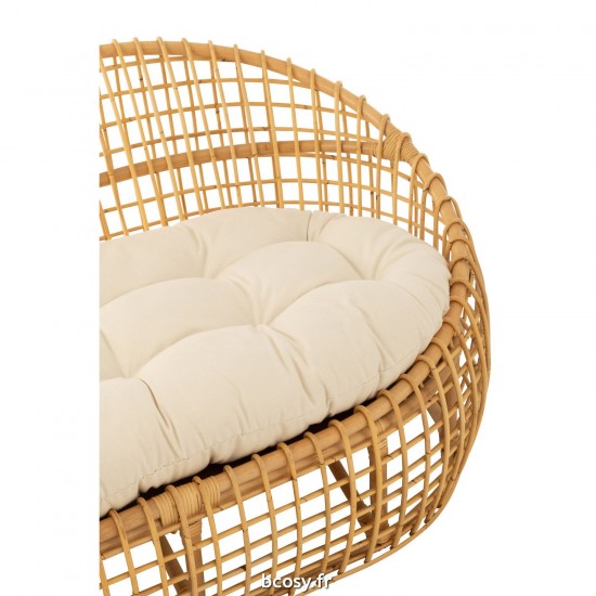 J-Line J Line fauteuils Sofa Lise Coussin 2 Personnes Rotin Textile Naturel Blanc.