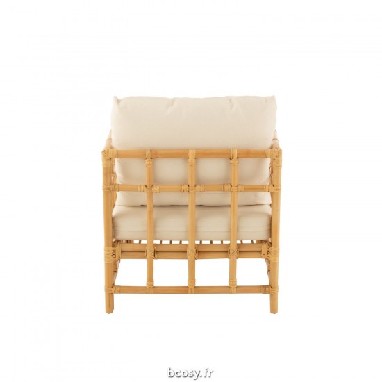 Jolipa Fauteuil Elise Coussin Rotin Textile Naturel Blanc.