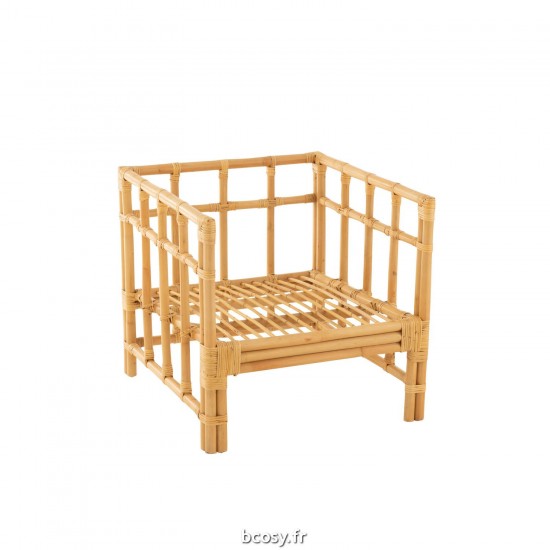 J-Line Poltrona Elise + Cuscino Rattan/Tessuto Naturale/Bianco.