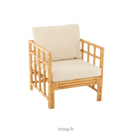 J Line Fauteuil Elise Coussin Rotin Textile Naturel Blanc JLine 43777 by Jolipa 43777.