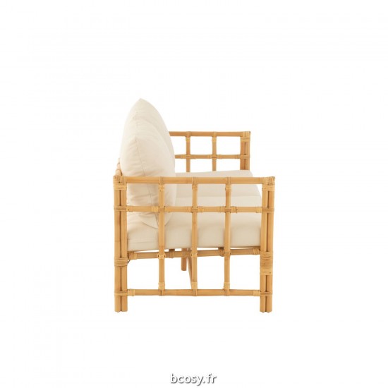 J-Line J Line fauteuils Jolipa Sofa Elise Coussin 2 Personnes Rotin Textile Naturel Blanc.
