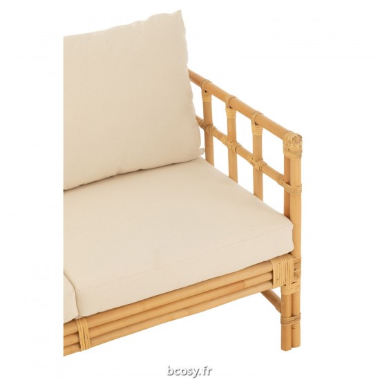 J-Line J Line fauteuils Sofa Elise Coussin 2 Personnes Rotin Textile Naturel Blanc.
