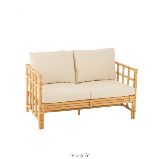 J Line Sofa Elise Coussin 2 Personnes Rotin Textile Naturel Blanc JLine 43778 by Jolipa 43778.