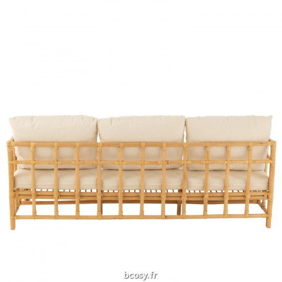 Jolipa Sofa Elise Coussin 3 Personnes Rotin Textile Naturel Blanc.