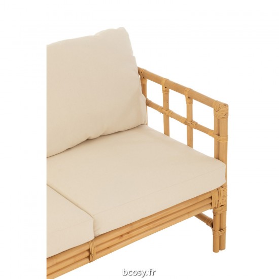 J-Line J Line fauteuils Sofa Elise Coussin 3 Personnes Rotin Textile Naturel Blanc.