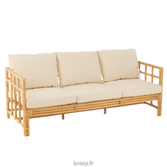 J Line Sofa Elise Coussin 3 Personnes Rotin Textile Naturel Blanc JLine 43779 by Jolipa 43779.