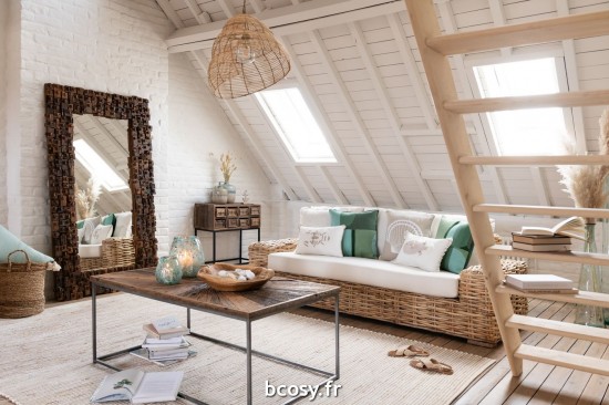 J Line Sofa Coussin 3 Personnes Rotin Textile Naturel Blanc JLine 43780 by Jolipa 43780.