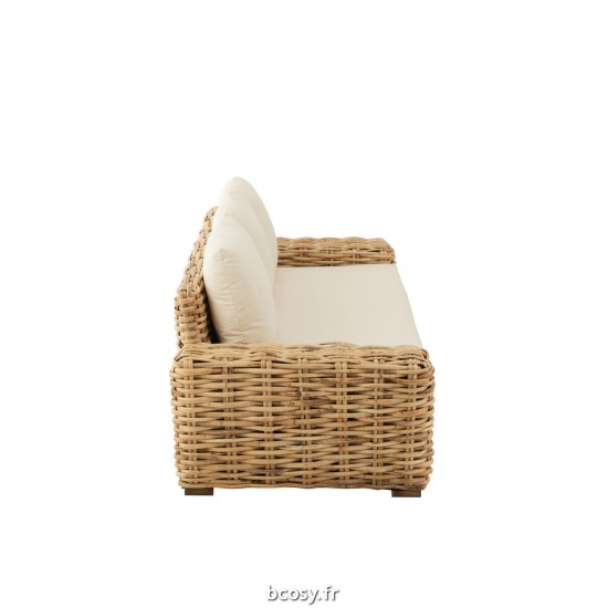 J-Line J Line fauteuils Jolipa Sofa Coussin 3 Personnes Rotin Textile Naturel Blanc.